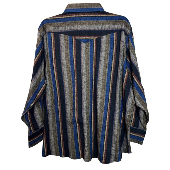 NWT Vintage Flannel Wrangler Western Wear Pearl Snap Shirt Size 2XL Big Striped - Picture 9 of 11